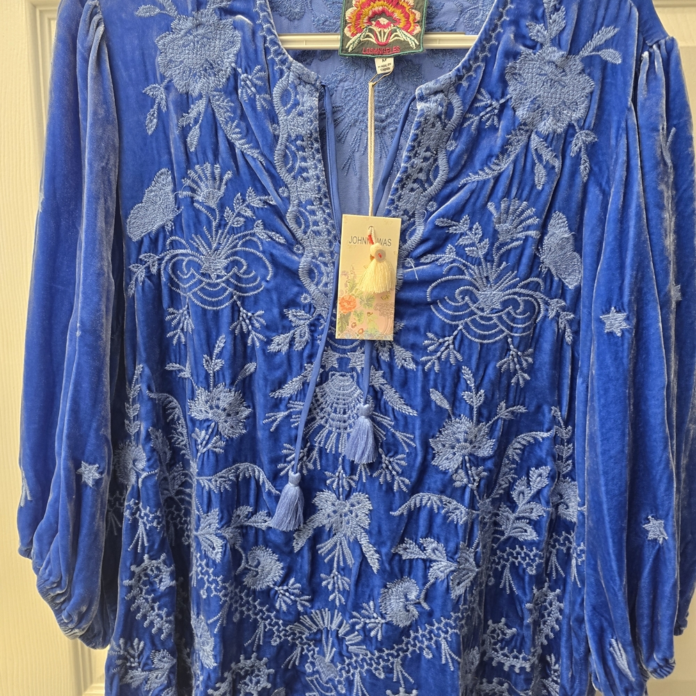 Johnny Was Royal Blue Embroidered Blouse